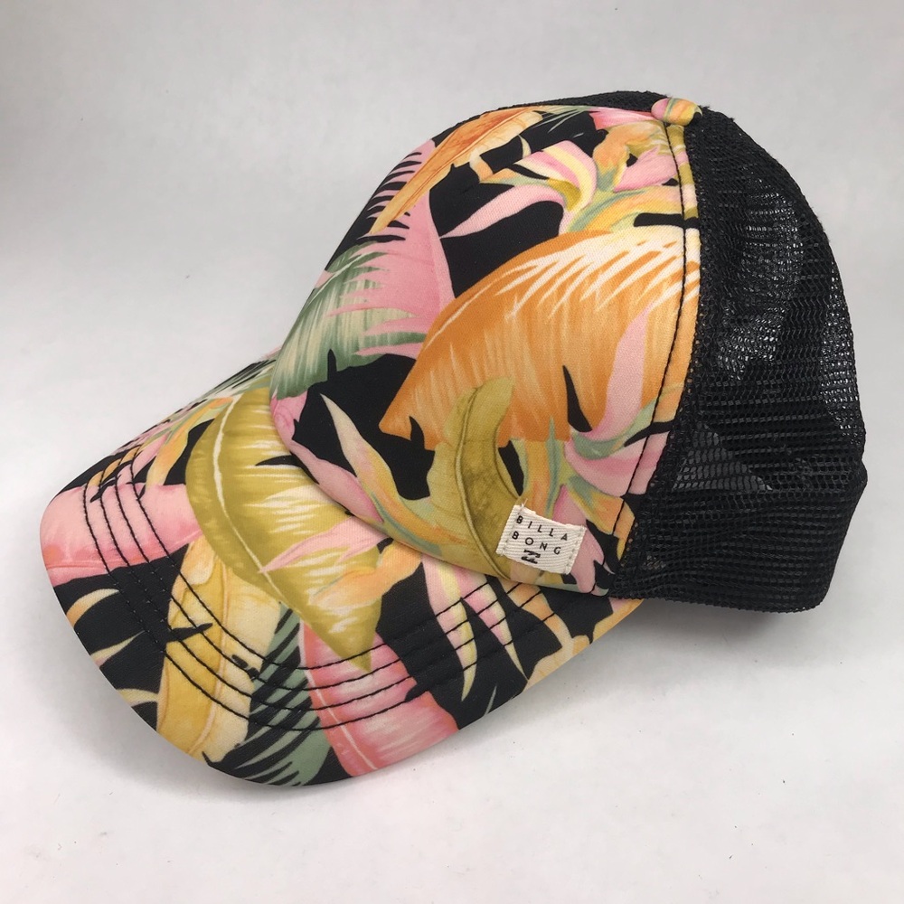Billabong Heritage Mashup Hat Black Pebble Snapback Mesh Floral Surf Beach Cap